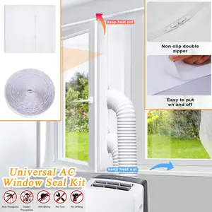 Air Conditioner Window Seal Kit with Zipper, Adjustable Sliding Door Seals, Self-Adhesive Easy Installation, Air Duct Cover