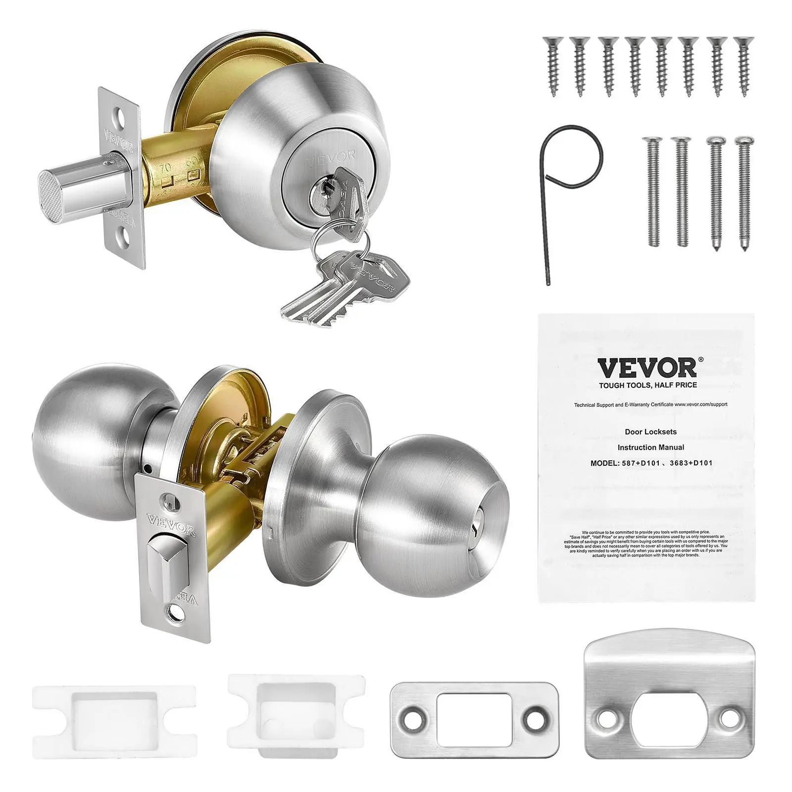 【Summerfinds】VEVOR Door Knob and Deadbolt Set Satin Nickel Entry Door Knob and Single Cylinder Deadbolt Combo PackFit for 1-3/8" to 1-3/4" Door ThicknessDoor Lockset with Deadbolt for Entrance and Front Door