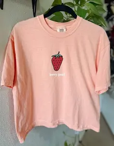 Strawberry Boxy Tee, Farmers Market Fruit Graphic Shirt, Cottagecore Aesthetic Outfit