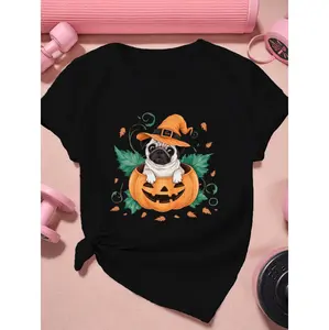 pumpkin Pug Women's Plus Size Sports Short Sleeve T-Shirt