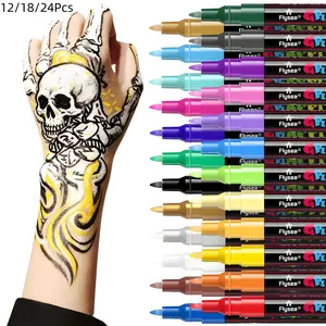 12/18/24 Colors Body Paint Marker Pen, Face Body Art Temporary Tattoo Drawing Pen, Party Supplies, Art Supplies Stone, Wood, Glass, Plastic & Canvas Art Creation