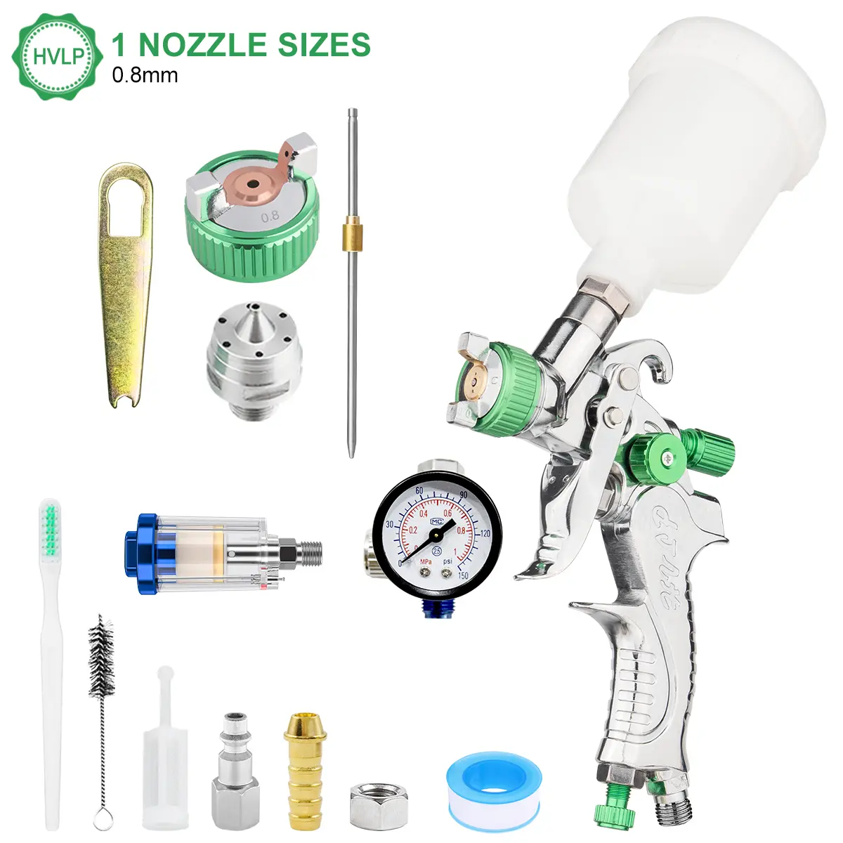 HVLP Mini Spray Gun Green Plastic Canister Set