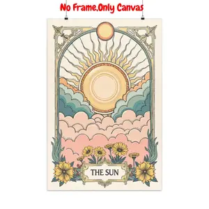 Vintage Sun & Flower Pattern Unframed Painting, 1 Count Boho Style Wall Art, Wall Decor for Home Living Room Bedroom Study Room, Ornaments