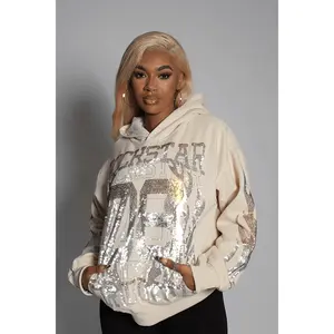 Keria Beige Rhinestone Hoodie