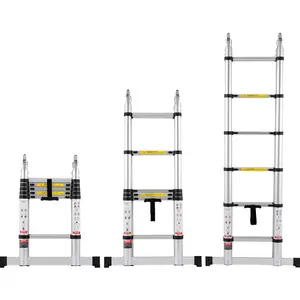 fathersdaygift VEVOR Telescoping Ladder, 12.5FT A-Shape Aluminum Extension Ladder Lightweight, Multi-button Retraction Collapsible Ladder, 375 LBS Capacity w/ Stabilizer Bar, Multi-Purpose Ladders for RV, Camper