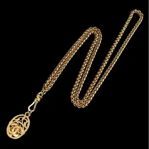 Pre-owned CHANEL Metal Necklace CC Logo Gold Plated Pendant 32" #1677