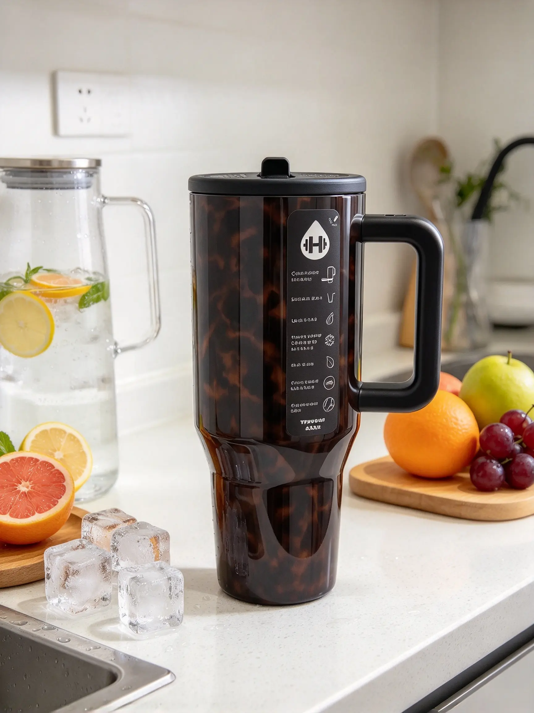 HydroJug 40oz Dark Tortoiseshell Insulated Sports WaterBottle - Leak-Proof Stainless Steel Insulated Cup, PortableVacuum Flask, Thermal Bottle, 24H Cold Retention, StylishTravel Drinkware, Insulated Cups