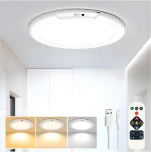 Rechargeable Motion Sensor Ceiling Light with Remote Control, Wireless Battery Operated LED Lamp, Magnetic Mount Dimmable Lighting with 3 Color Modes for Closet, Stairway, Bedroom, Indoor Spaces