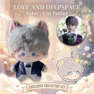 3pcs, Love and Deepspace Anime Plush Doll + Badge + Keychain, Collectible Stuffed Character Figure, Premium Soft Toy - Keychain Bag Car Charm, Desk Shelf Room Decor, Birthday Christmas Valentine Party Gift for Anime Fans Teens