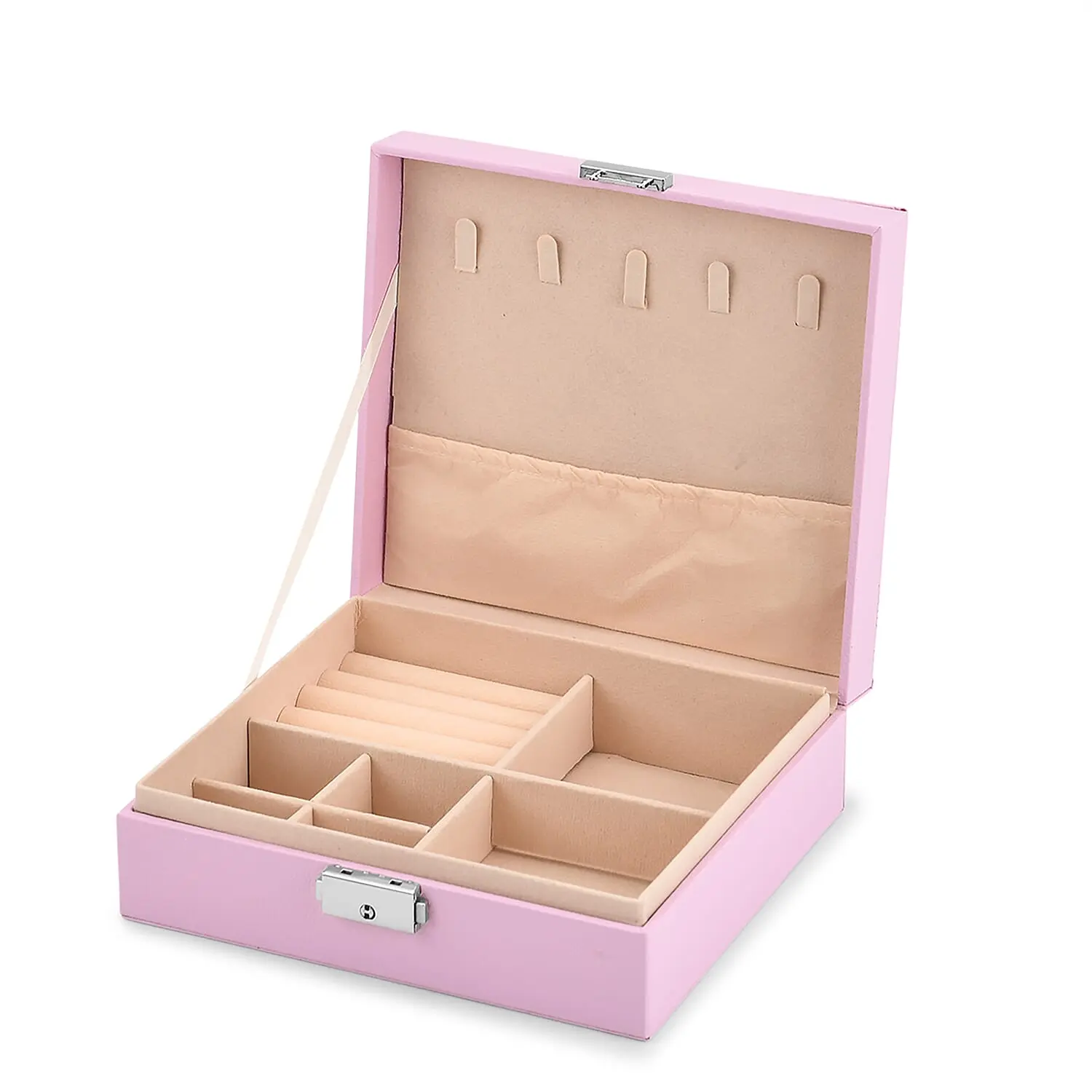 Livmore Pink Faux Leather Single Layer Jewelry Box (7.48"×6.69"×2.68")