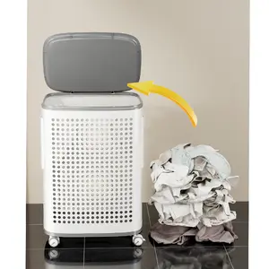 UFORU Laundry Basket with Wheels, White & Gray, Ventilated & Odor-Resistant, Portable Rolling Storage with Lid, Size Details in SKU Images, Assembly Guide in Main Image & Description