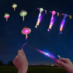 Flying Toys with LED Lights - 10Pcs LED Arrow Helicopters + 10Pcs Launchers - Summer Outdoor Game LED Slingshot Toy for Kids