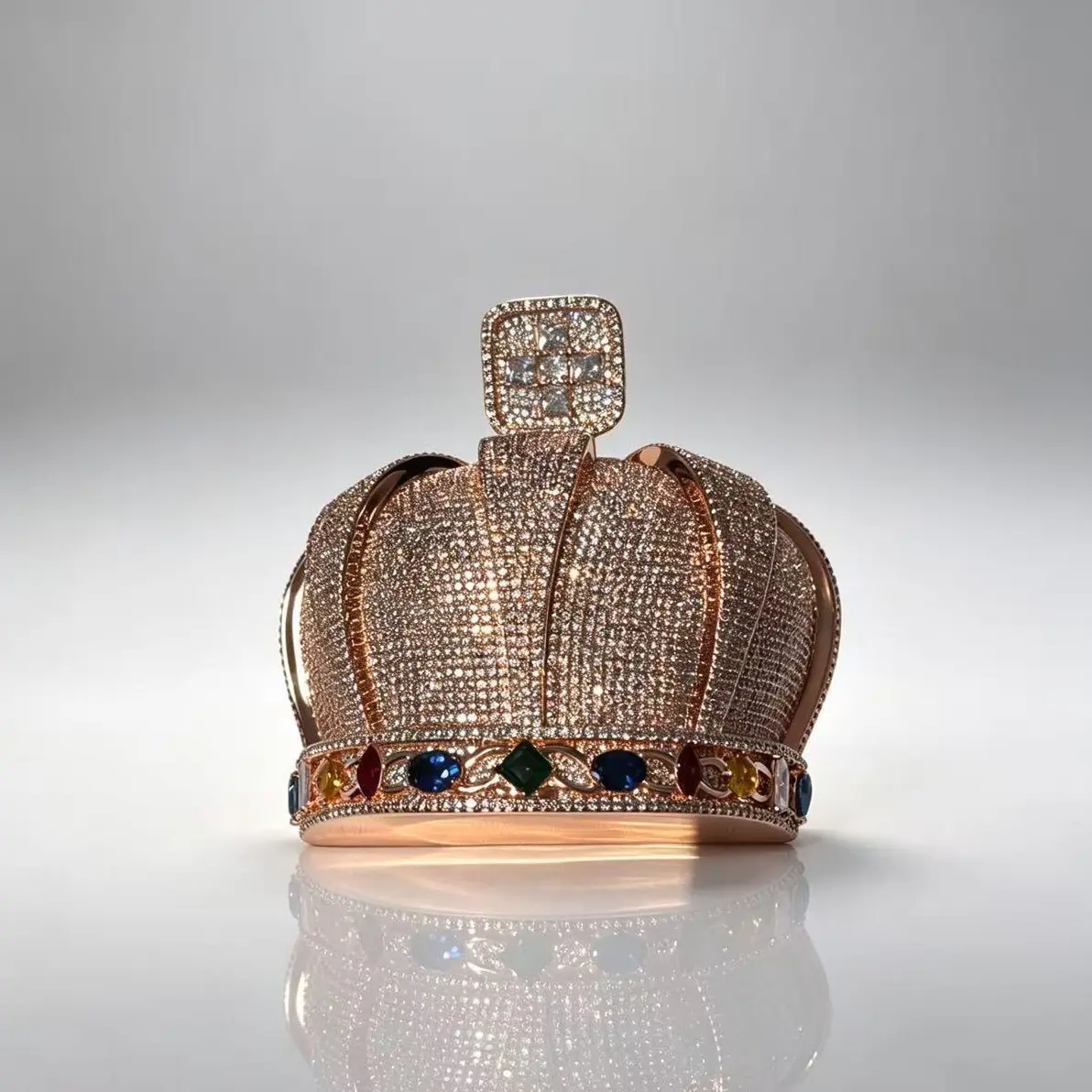 5410  Hip Hop Royal Crown Pendant, Colorful Accent Stone King Charm, Trend Streetwear Statement Necklace for Rappers Party Daily Wear