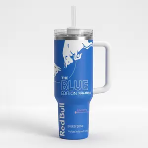 Blue Edition Juneberrry Bull Tumbler Cup, Bull Season Flavor Energy Drink Custom 40oz/30oz Insulated Tumbler with Handle & Straw | Energy Drink Inspired Travel Mug for Hot & Cold Drinks