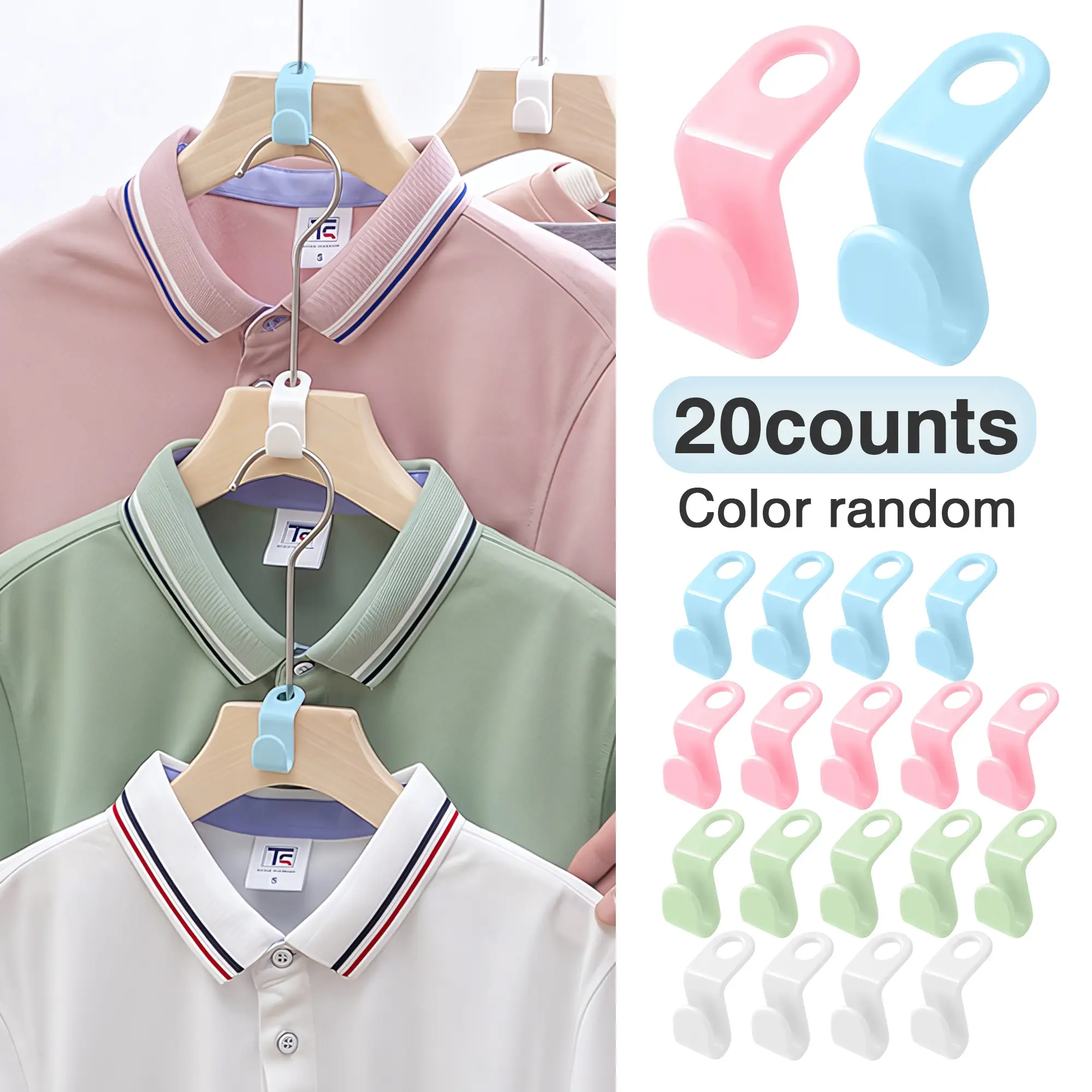 20 Counts Hanger Connector Hooks, Hangers Space Saving Hooks, Clothes Hanger Connector Hooks, Multiple Random Colors