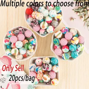 15mm Silicone Printed Beads, 20pcs/set Colorful Beads in Various Shapes, DIY Beading Supplies for Keychains, Necklaces, Bracelets, Pens, and Lanyards, DIY Jewelry Accessories, beaded set
