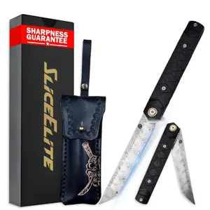 SliceElite Hannya Samurai Japanese-Inspired Folding Knife | Pocket Knife for Men with Carbon Fiber Handle, 110-Layer Damascus Blade & Embossed Leather Sheath | Tactical Gear EDC Knife with Liner Lock