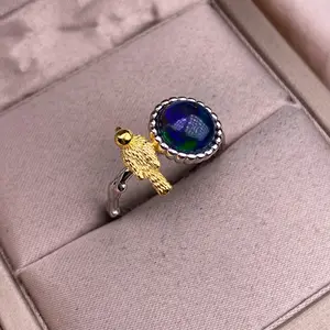 Black Oval Opal Ring S925 Silver Inlaid Double Gold Color Open Design Personalized Black Australian Bold Colorful No Impurity Handpiece crystal ring