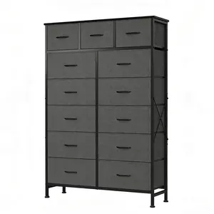 13-Bin Fabric Drawer Storage Tower, 56.7-Inch Tall Organizer with 3 Small + 10 Large Drawers, Heavy-Duty Steel Frame Storage Unit for Clothing, Toys, Books – Bedroom, Closet, Office