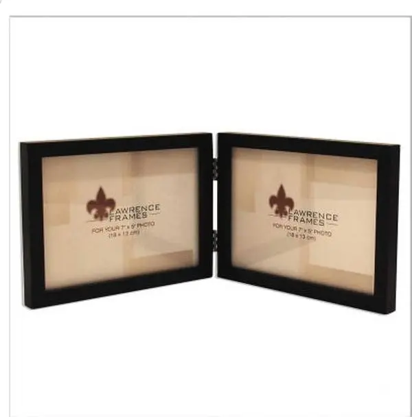 212 MAIN 5x7 Black Wooden Classic Rectangular Photo Display Picture Frame - Gallery Collection, Hinged Double Horizontal, Easel-Included Decor for Baby Room Wall & Tabletop Use, Classic Rectangular Frame