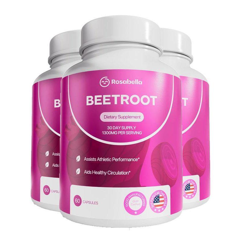 3 Pack of Rosabella Organic Beetroot Capsules (1300mg) for Blood Flow & Heart Health