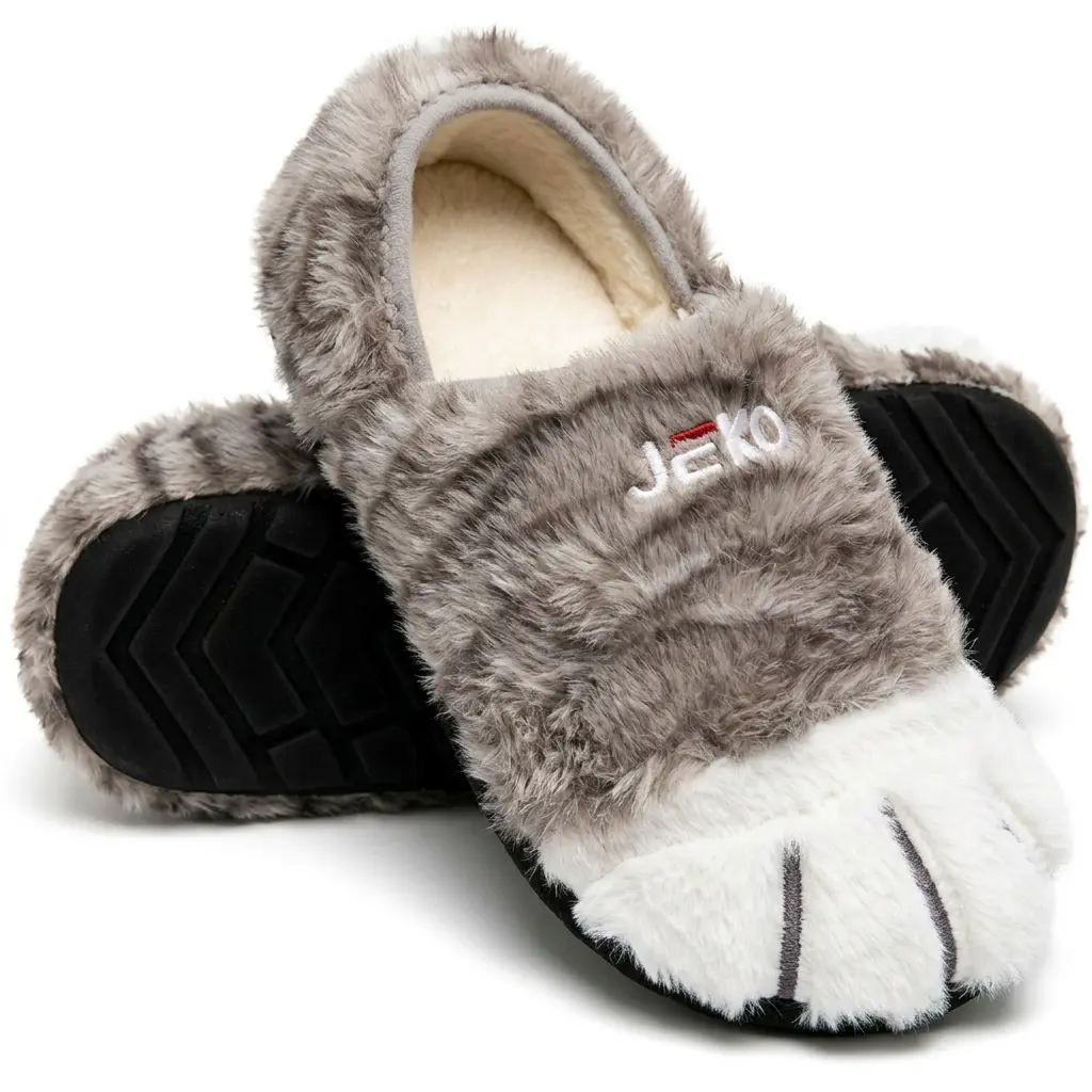 JEKO Winter House Shoes for Men Women, Warm Memory Foam Slippers, Plush Lined Indoor Outdoor Shoes, Cozy Slip On Shoes, Lightweight Non-Slip Walking Slippers