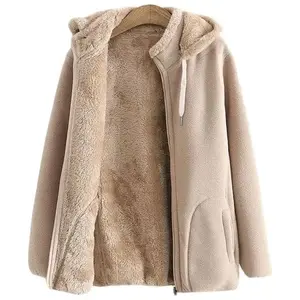 2023 Thicken Winter Sweatshirts Hoodies Jacket Women Polar Fleece Coats Zipper-up Casual Tops Middle-Female Warm Overcoat