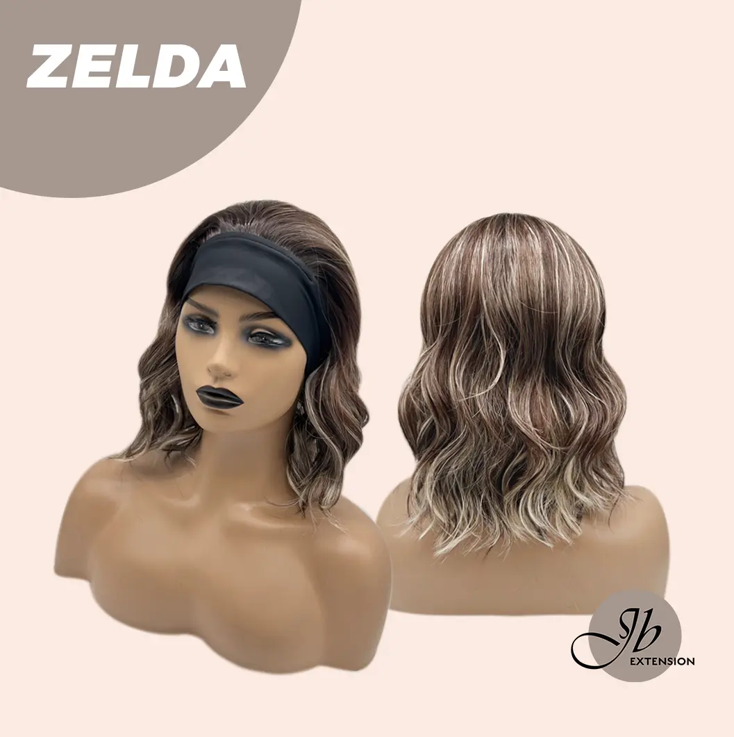 JBEXTENSION 14 Inches Wave Brown Highlight Chocolate‑Blonde Mix Headband Wig ZELDA