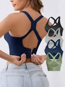 Women's Wireless Bra, Comfortable Breathable Backless Design, Suitable for Sports & Daily Wear, Medium Support, All Seasons, Wireless Sports Bras