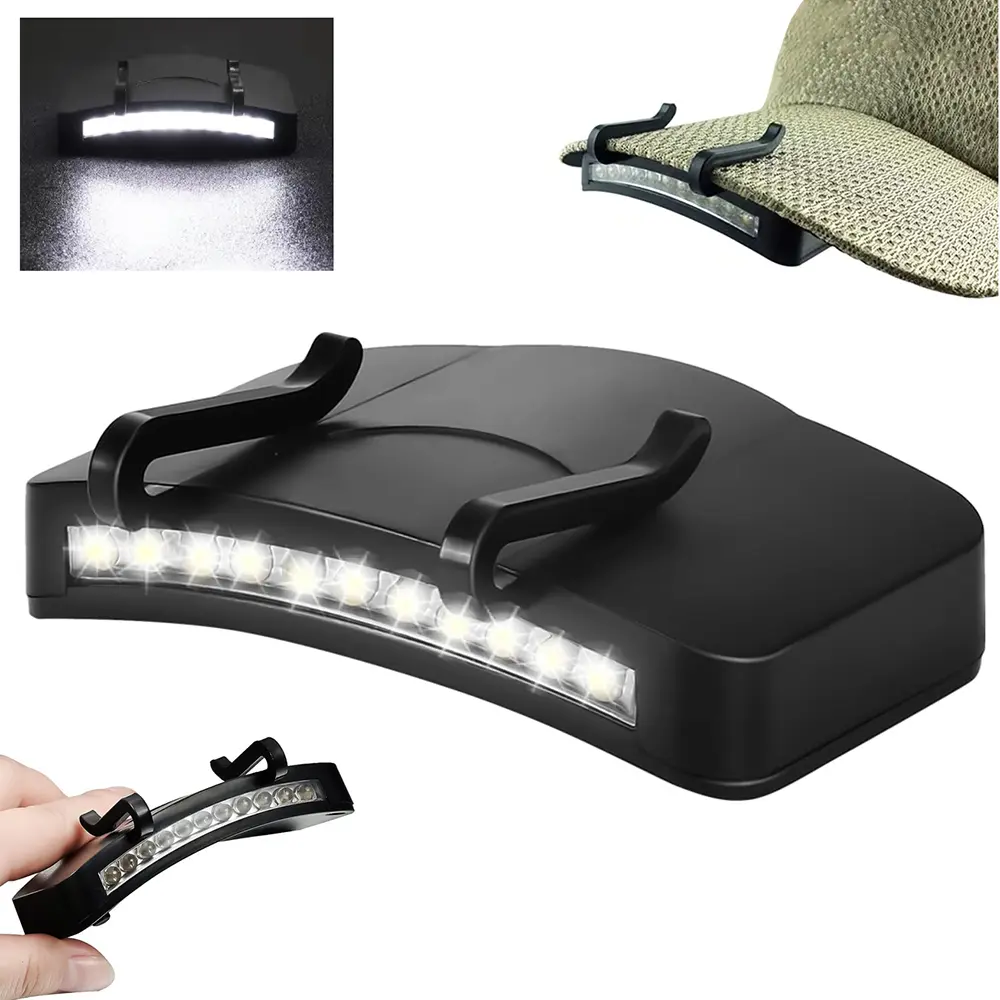 1PC Ultra Bright LED Outdoor Camping Headlamp, Portable Clip-On Hat Flashlight, High Lumens Flashlight, High Lumen Brightness, Black Waterproof Hat Flashlight Clip on Headlamp for Hunting Camping Fishing Hiking, Without Battery