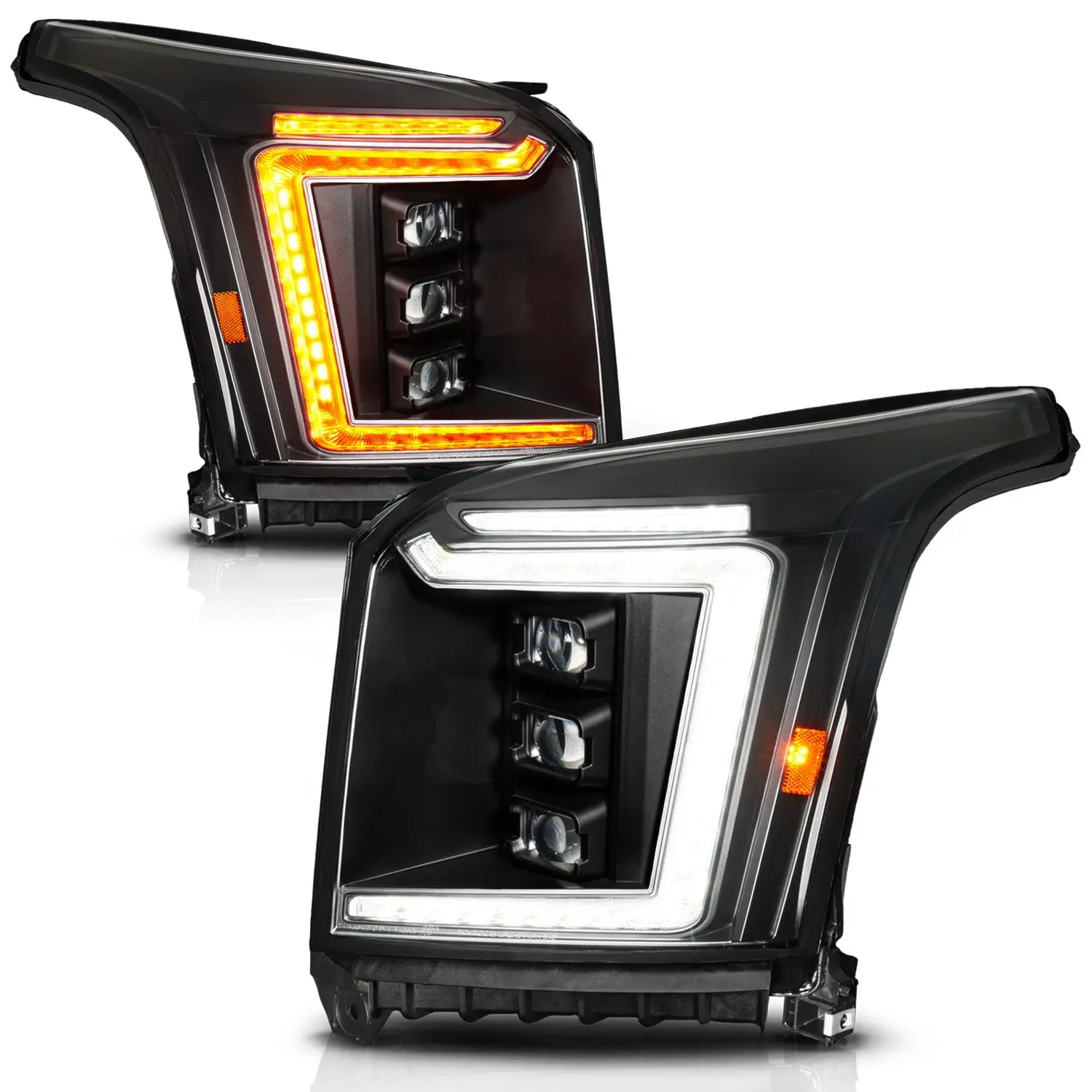 ANZO USA Full LED Projector Headlights - Black, DRL, Initiation Light, Sequential Mode for GMC Yukon/Yukon XL 2015-20 (Factory Halogen Models Only) LED Lights, Gmc Yukon/Yukon Xl 15-20
