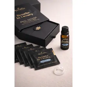 Auralis Signature Set – 10ml Essential Oil & 5 Wearable Nasal Diffuser Rings for aromatherapy on the go