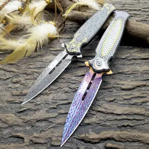 2-Pack Decorative Damascus-Pattern Kitchen Folding Knife Set