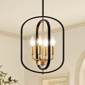 Adjustable Modern Farmhouse Black Gold Chandelier Pendant Light Fixture for Dining Room Entryway Foyer Living Room Kitchen