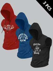 Men's Moisture-Wicking Hooded Tank Tops, Breathable Sleeveless T-Shirt, Letter Print, Casual Loose Fit, Long Length, Daily Wear
