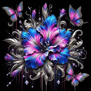 5D DIY Full Drill Round Diamond Painting Kit - Handcraft Vibrant Flowers Mosaic Canvas DIY Wall Art, Home Wall Decoration