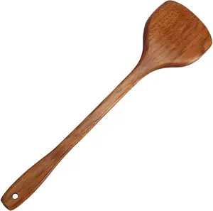 Wooden Spatula,Long Handle Flat Non-Stick Kitchen Cookware for Mixing and Cooking