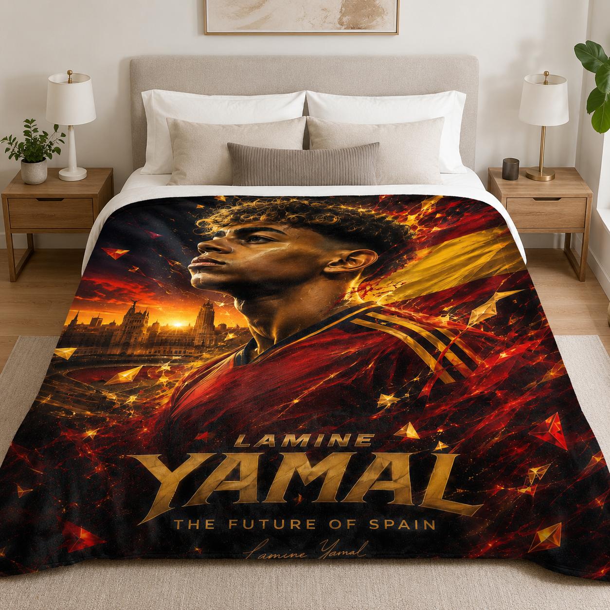 Lamine Yamal Fire Edition Flannel Blanket Soccer Star Soft Plush Football Throw Blanket Cozy Fleece Blanket for Bed Couch Bedroom Game Room Sports Fan Gift