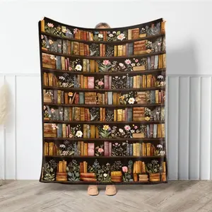Vintage Bookshelf Library Throw Blanket, Cottagecore Book Wildlowers Blankets Books Lover Gifts, Floral Bookish Reader Gift,Christmas Gift,New Year Gift, Gift For Kids,Book Lovers Gift, Library