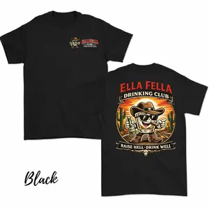 [Flash Sale Up To 45%] Ella Fella Drinking Club T-Shirt – Texas Cowboy Beer Graphic Tee, Funny Party Shirt, Western Vibes Outfit, Unisex Streetwear