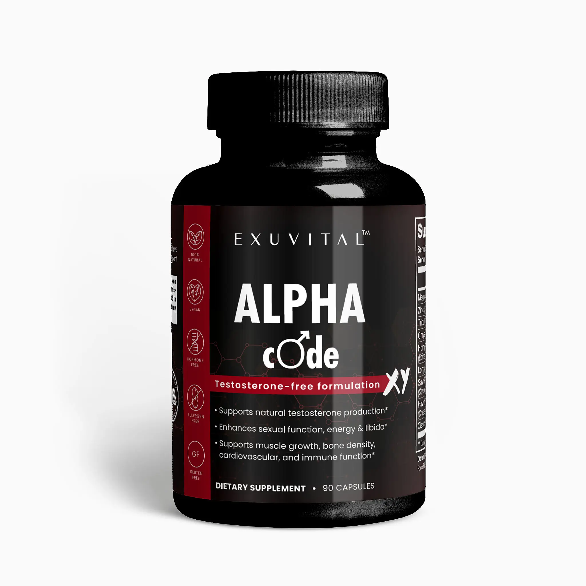 Exuvital Alpha Code XY Capsules for Men - 90 Capsules with Magnesium, Zinc, Tribulus Terrestris, and More for Vitality and Wellness