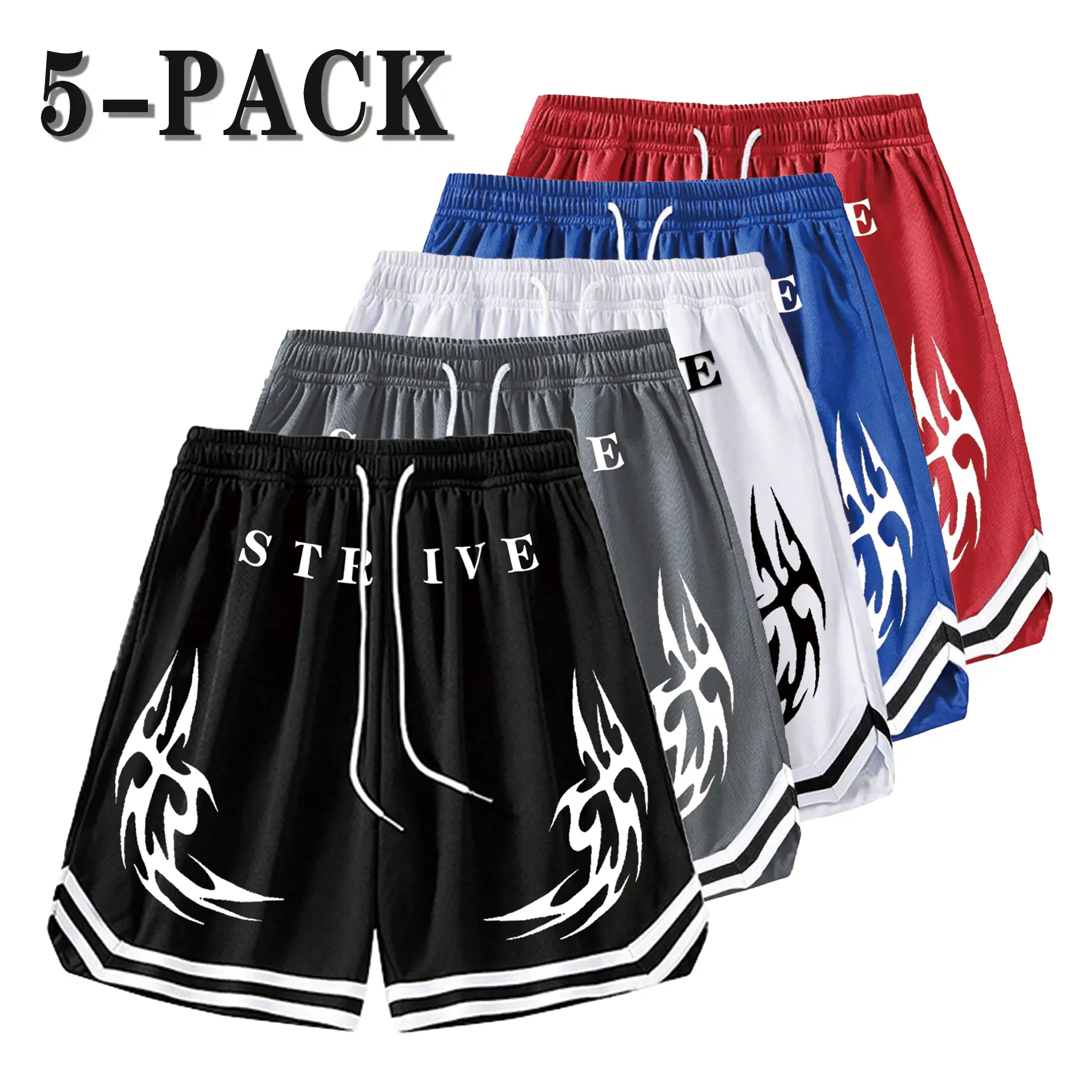 Men’s Mesh Short Shorts - Mesh Fabric, Active, Quick-Dry, Tribal Print, Eco-Friendly Graphic, Loose Fit, Drawstring - for Basketball, Fitness Sports, Streetwear