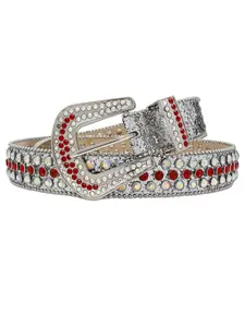 1pc Luxury Western Cowboy PU Belt, Bling Western Belt, Silver Color Rhinestone Design, Unisex Party Accessory, Suitable for Daily Use & Nightlife