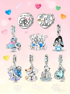 Adorable Pet Animal Beads, Plated 925 Sterling Silver Charm, Fits European Bracelet, Perfect Birthday Gift for Her
