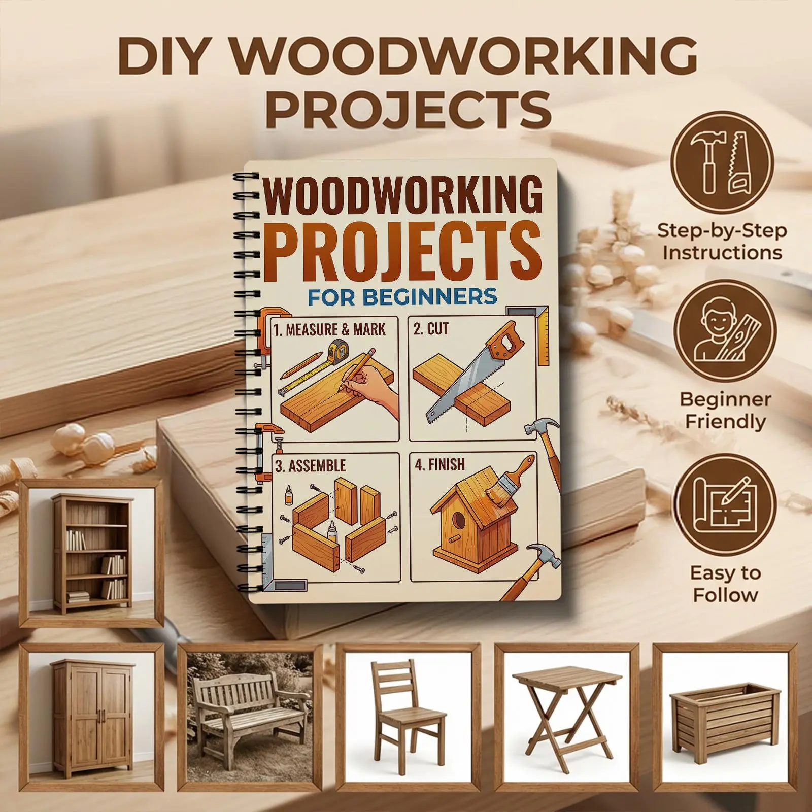 Woodworking project planning for beginners friendly, providing easy to follow step-by-step instructions DIY blueprints, drawings and templates with dimensions to help you create practical and beautiful wooden works