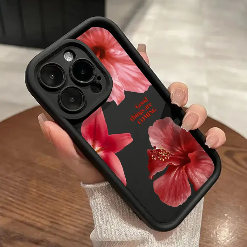Promising Florals Lily Pattern TPU Phone Case for iPhone 17 16 15 14 Pro Max 13 12 11 XR XS Plus Shockproof Drop Protection Rugged Durable Silicone Cover Cellphone Protective