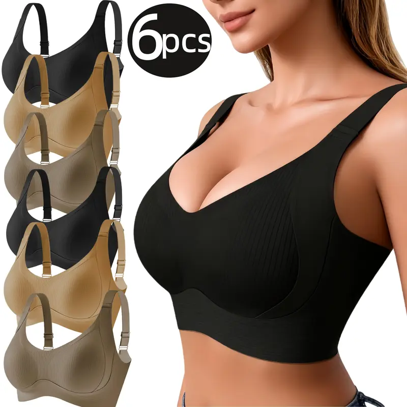 QQ Women's 6-Pack Wireless Seamless Bra | Ultra Soft, Breathable & Flexible Support | Comfortable for Everyday Wear, Yoga, Lounge, Work & Casual Outings | 2026 Trending Basic Comfort Bra Set  Womenswear  Bridal