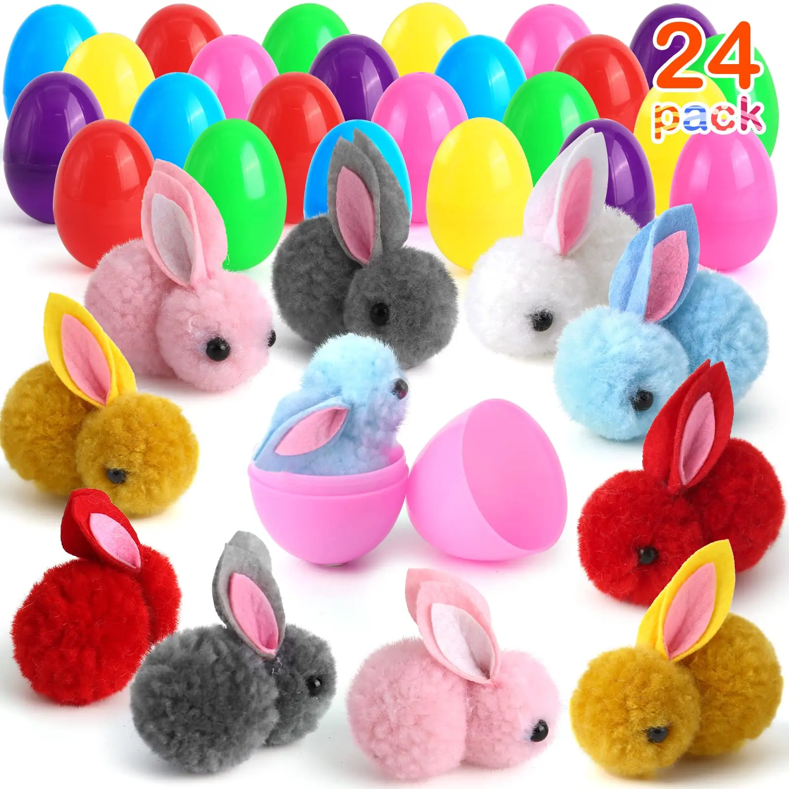 Easter Egg Filler, 24set Colorful Plush Rabbit Bunny Toy, Mini Animal Shaped Toy for Easter Egg Hunt Party Gift, Party Supplies, Decor