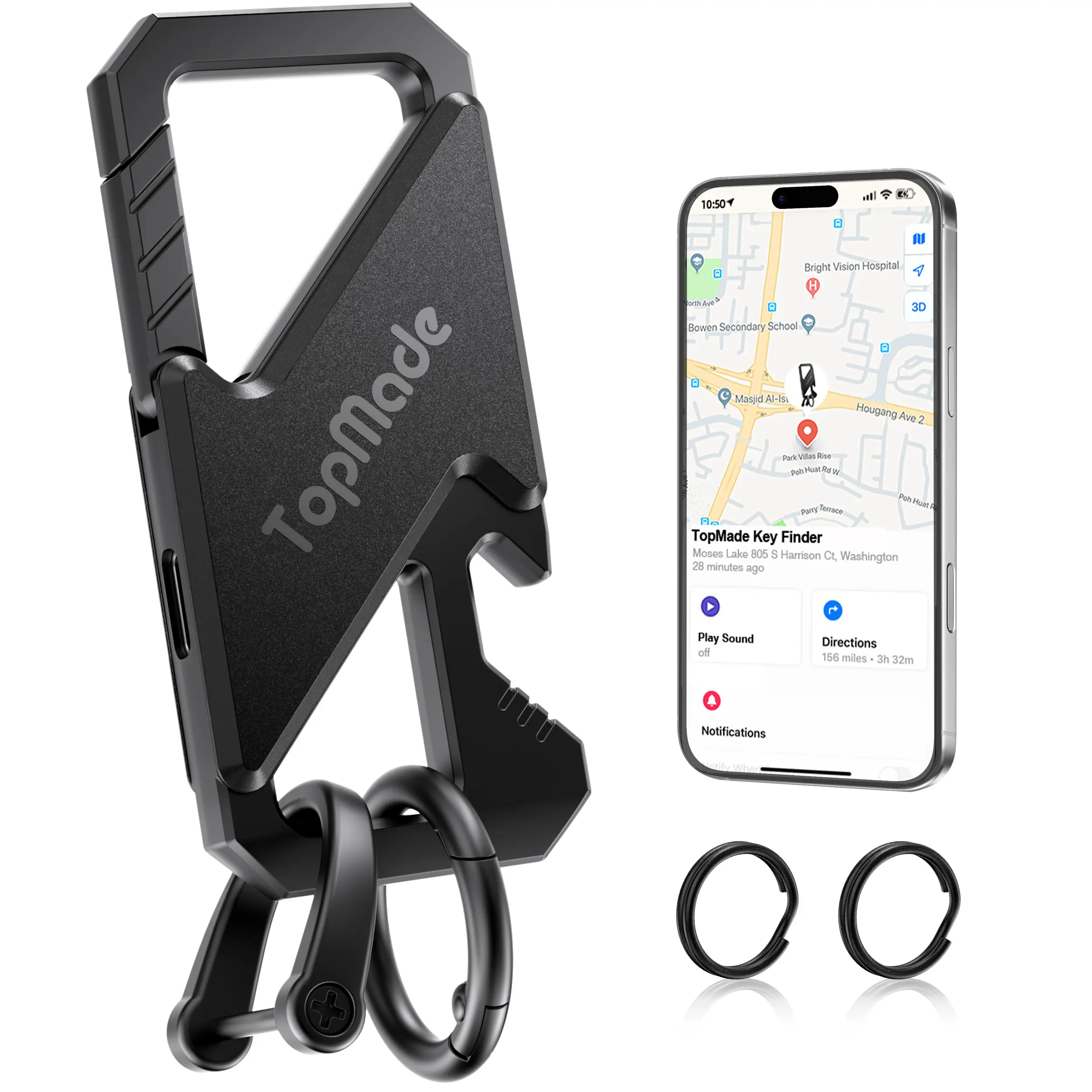 Keychain Tracker, Men's Key Chain Works with Find My(iOS Only), Heavy Duty Keychain Carabiner Bottle Opener, Car Key Chains with Finder, Anti-lost Keyrings Tracker, Rechargeable