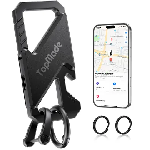 Keychain Tracker, Men's Key Chain Works with Find My(iOS Only), Heavy Duty Keychain Carabiner Bottle Opener, Car Key Chains with Finder, Anti-lost Keyrings Tracker, Rechargeable